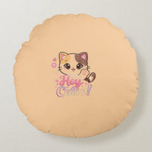 Almohada Redonda de Tirar Gato Kawaii Lindo "Hey C
