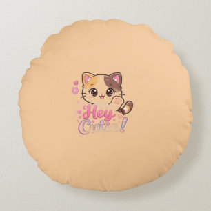 Almohada Redonda de Tirar Gato Kawaii Lindo "Hey C