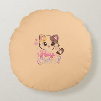Almohada Redonda de Tirar Gato Kawaii Lindo "Hey C