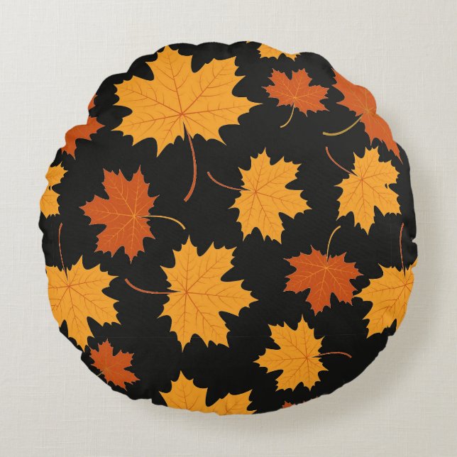 Almohada Redonda de Tirar-Hojas de Otoño que Caen (Anverso)