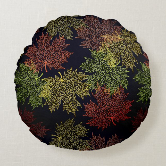 Almohada Redonda de Tirar-Hojas que Caen de Otoño (Anverso)