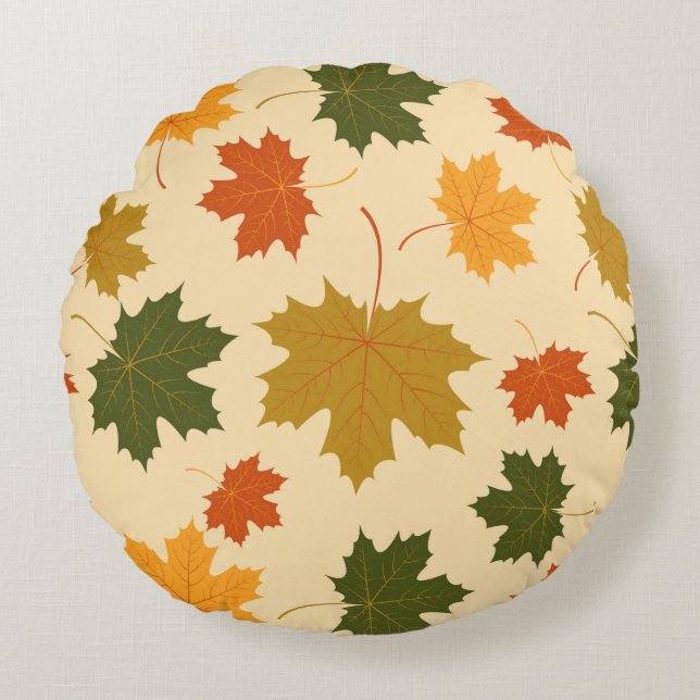 Almohada Redonda de Tirar-Hojas que Caen de Otoño (Anverso)