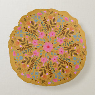 Almohada Redonda de Tirar Mandala Floral Acuarela