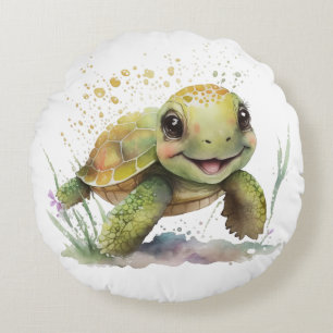 Almohada redonda de tortuga alegre
