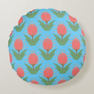 Almohada redonda de tulipanes alegres