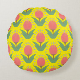 Almohada redonda de tulipanes alegres