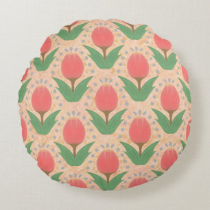 Almohada Redonda de Tulipanes Alegres