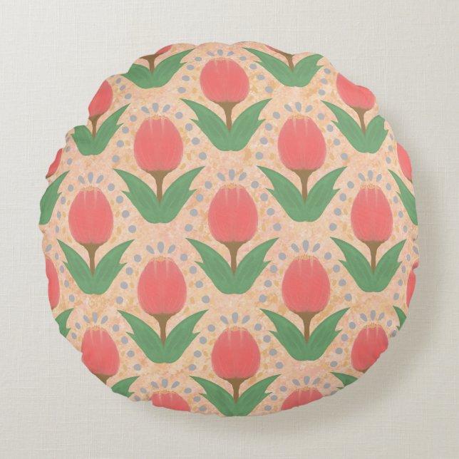 Almohada Redonda de Tulipanes Alegres (Anverso)