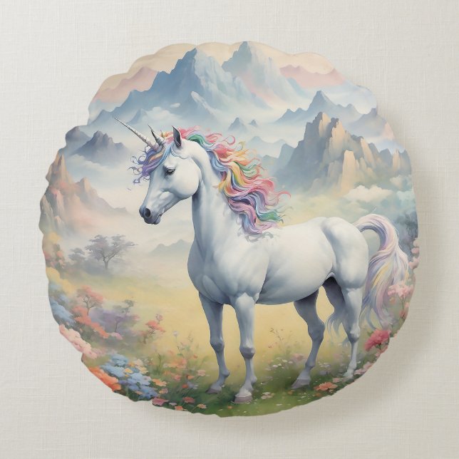 Almohada redonda de Unicornio (Anverso)