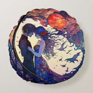 Almohada Redonda de Vidrio Pintado de Pareja