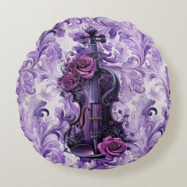 Almohada redonda de violín morado con flor negrita