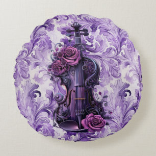 Almohada redonda de violín morado con flor negrita