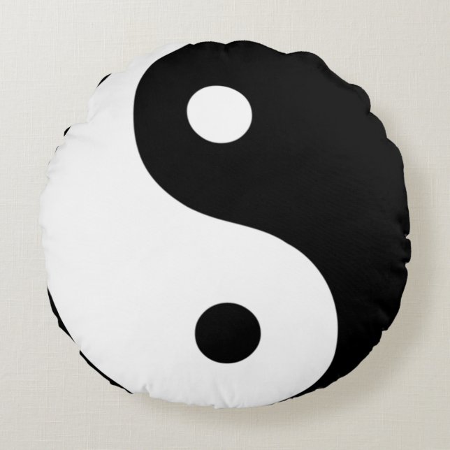 Almohada redonda de Yin-Yang B&W (Anverso)