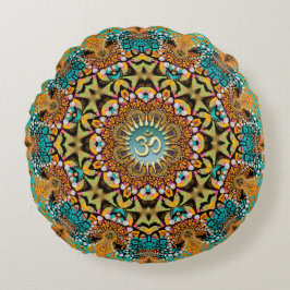 Almohada redonda de yoga OM Mandala de Batik Bohem