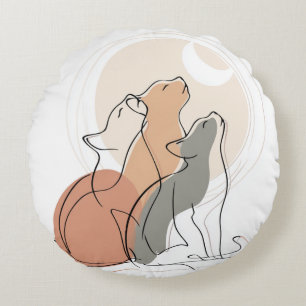 Almohada Redonda de Zorro Único Aullando a la Luna