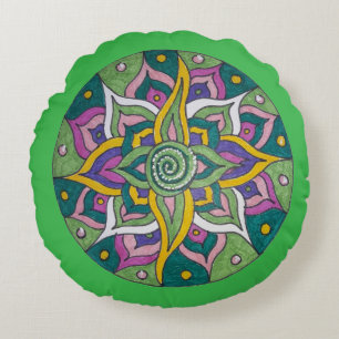 Almohada redonda decorativa con mandala de loto ro