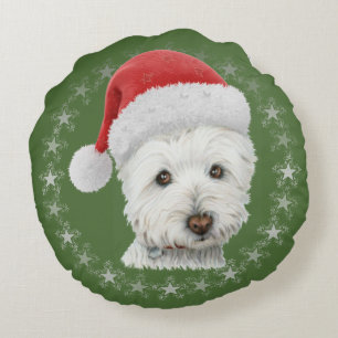Almohada redonda del arte del perro de Westie del