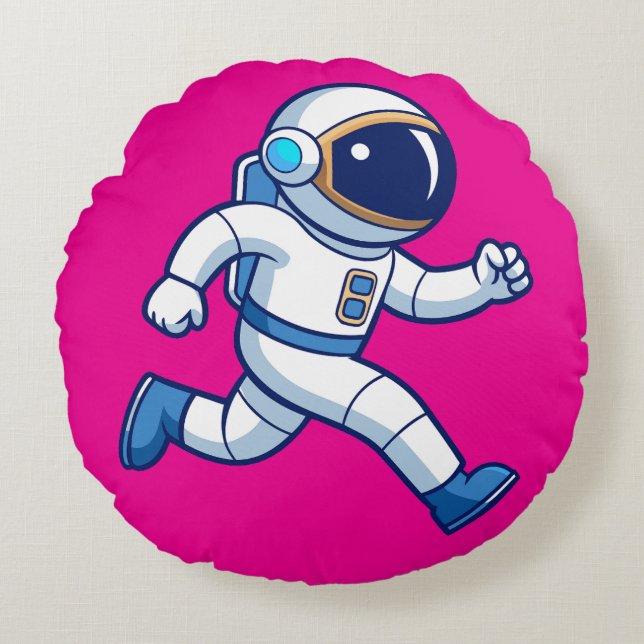 Almohada Redonda del Astronauta Corriendo (Anverso)