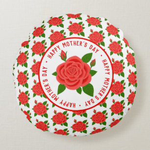 Almohada redonda del Día de la Madre Rosa Roja