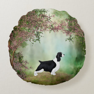 Almohada redonda del flor del perro de aguas de