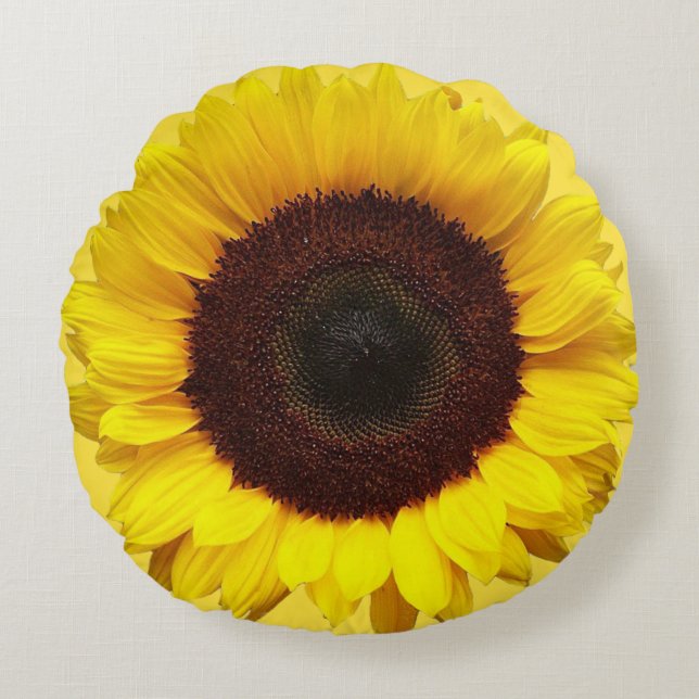 Almohada redonda del girasol amarillo gigante (Anverso)