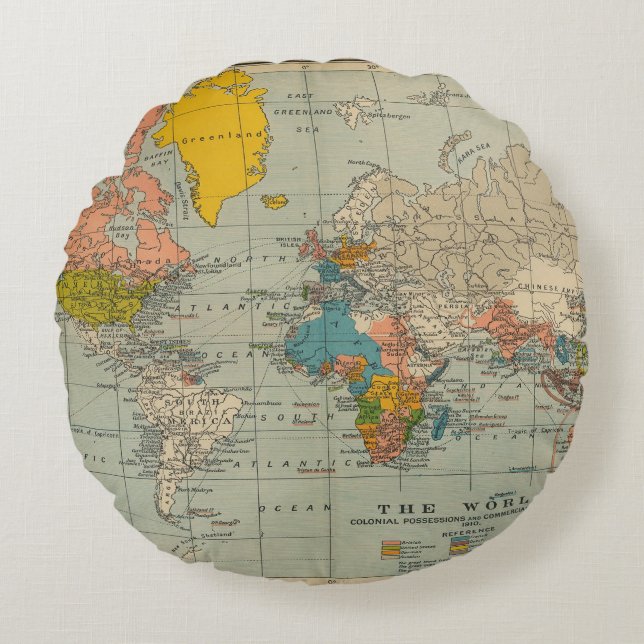Almohada redonda del mapa del mundo del vintage (Anverso)