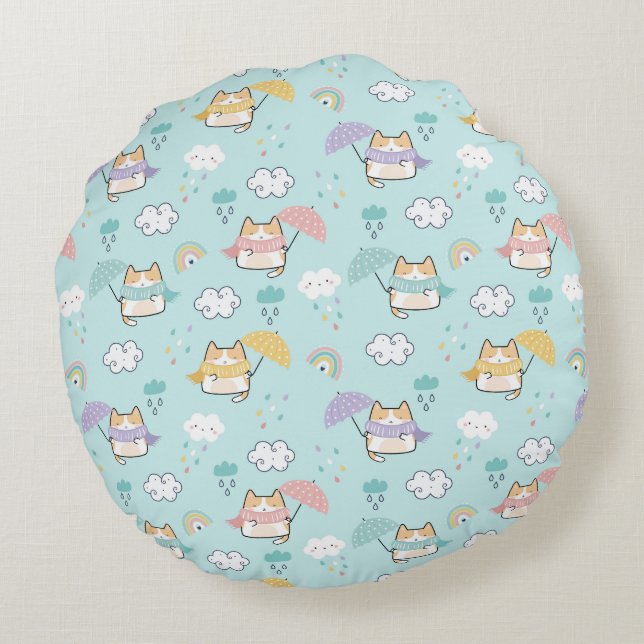 Almohada redonda del patrón del día de lluvia suav (Reverso)