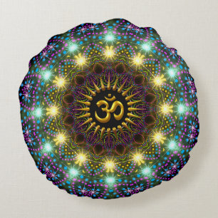 Almohada Redonda del Símbolo Om del Mandala de Luz