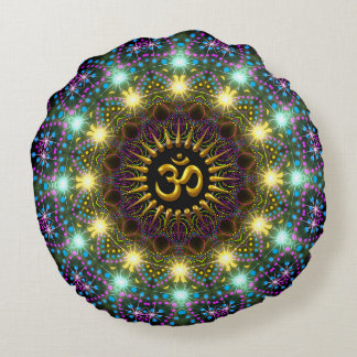 Almohada Redonda del Símbolo Om del Mandala de Luz