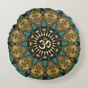 Almohada redonda del símbolo Om del mandala tribal