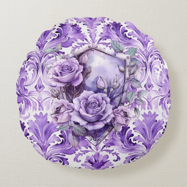 Almohada redonda delicada púrpura escudo de fe (Anverso)