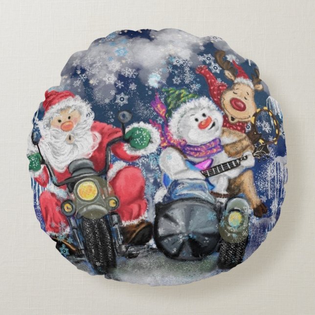 Almohada Redonda Divertida Amigos Feliz Navidad (Anverso)