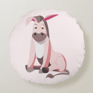 Almohada redonda divertida de burro rosa