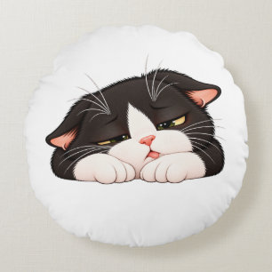 Almohada Redonda Divertida de Gato Esmoquin Dormid