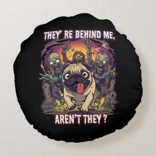 Almohada Redonda Divertida de Pug de Halloween – “