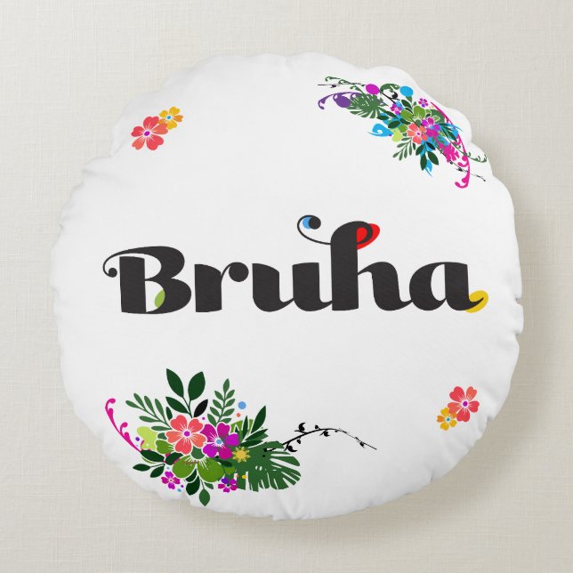 Almohada redonda divertida de vino boho bruha fili (Anverso)