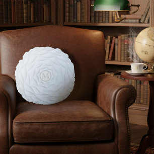 Almohada redonda elegante con monograma y volante