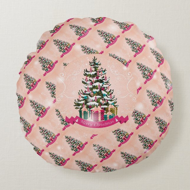 Almohada redonda elegante del árbol de Navidad (Anverso)