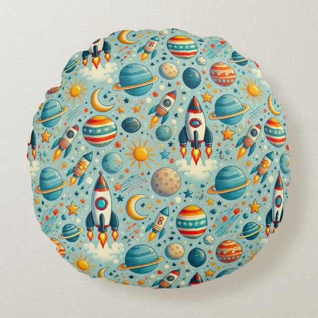 Almohada Redonda Espacial Decoración para Habitaci (Anverso)