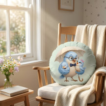 Almohada Redonda Familia Padre Pájaro