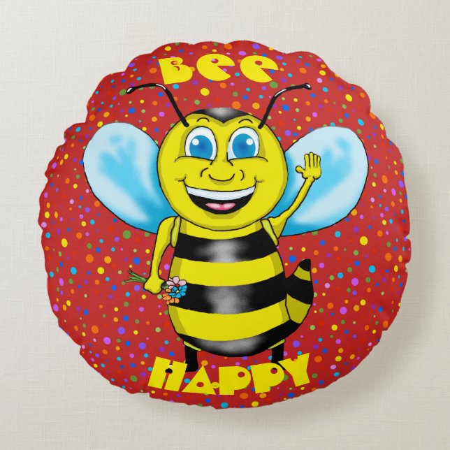 Almohada Redonda Feliz Abeja (Anverso)