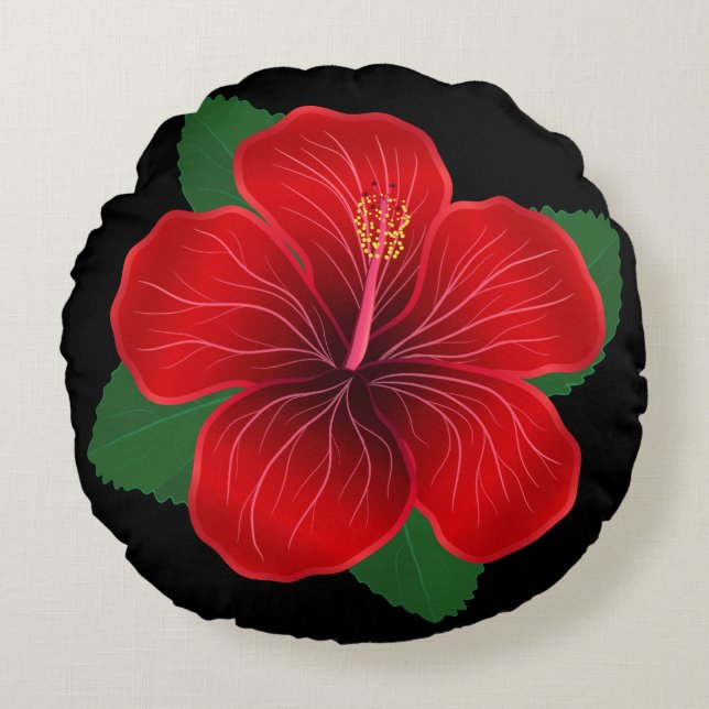 Almohada Redonda - Flor de Hibisco Roja (Anverso)