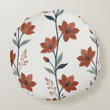 Almohada redonda floral botánica de terracota y az