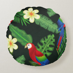 Almohada redonda floral de aves tropicales turcas
