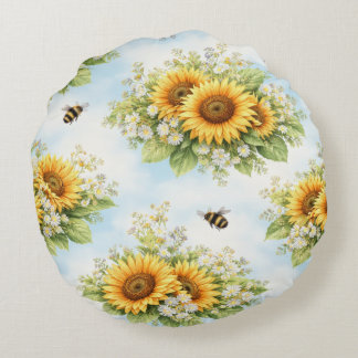 Almohada redonda floral de girasol