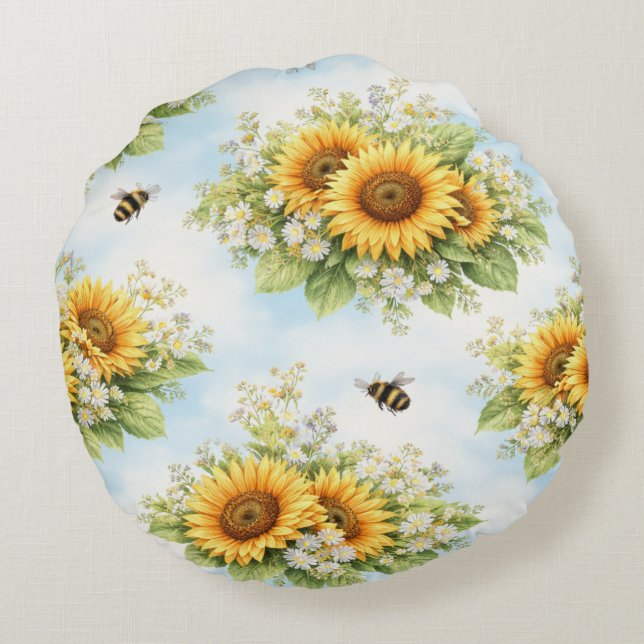 Almohada redonda floral de girasol (Reverso)