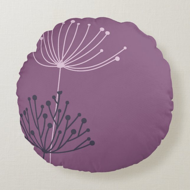 Almohada redonda floral de mano con arte botánico (Anverso)