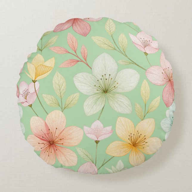 Almohada Redonda Floral Menta (Anverso)