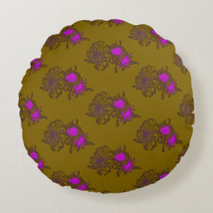 Almohada Redonda Floral Púrpura Mostaza