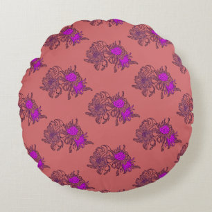 Almohada Redonda Floral Púrpura Rosa